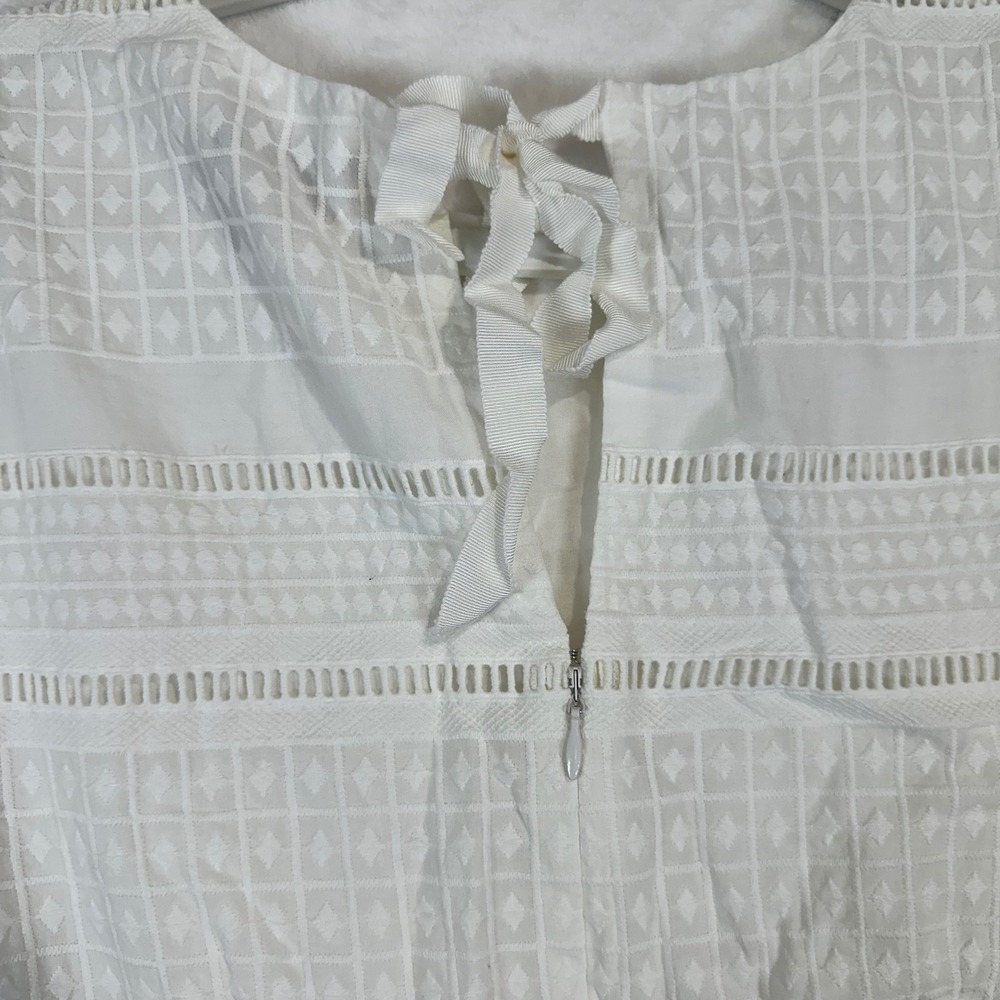 J.Crew Eyelet Shift Dress 2 White Bell Sleeve Cotton Womens - Picture 6 of 8